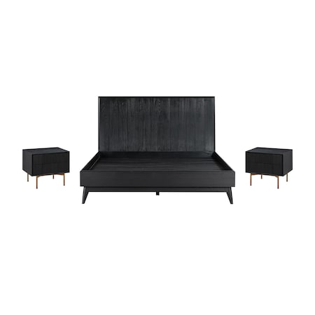 Armen Living Carnaby Queen 3 Piece Bedroom Set in Black Brushed Oak Wood SETCFBDBLQN3A
